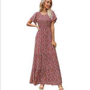 Flutter Sleeve Smocked Ruffle Floral Maxi Dress